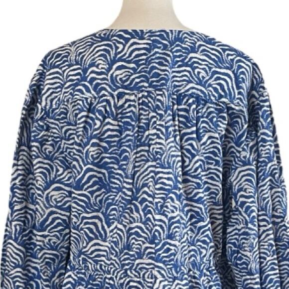 H&M New Dress Long Sleeve Split Neck Tie Waist Blue White Women’s Size Large - Picture 8 of 11